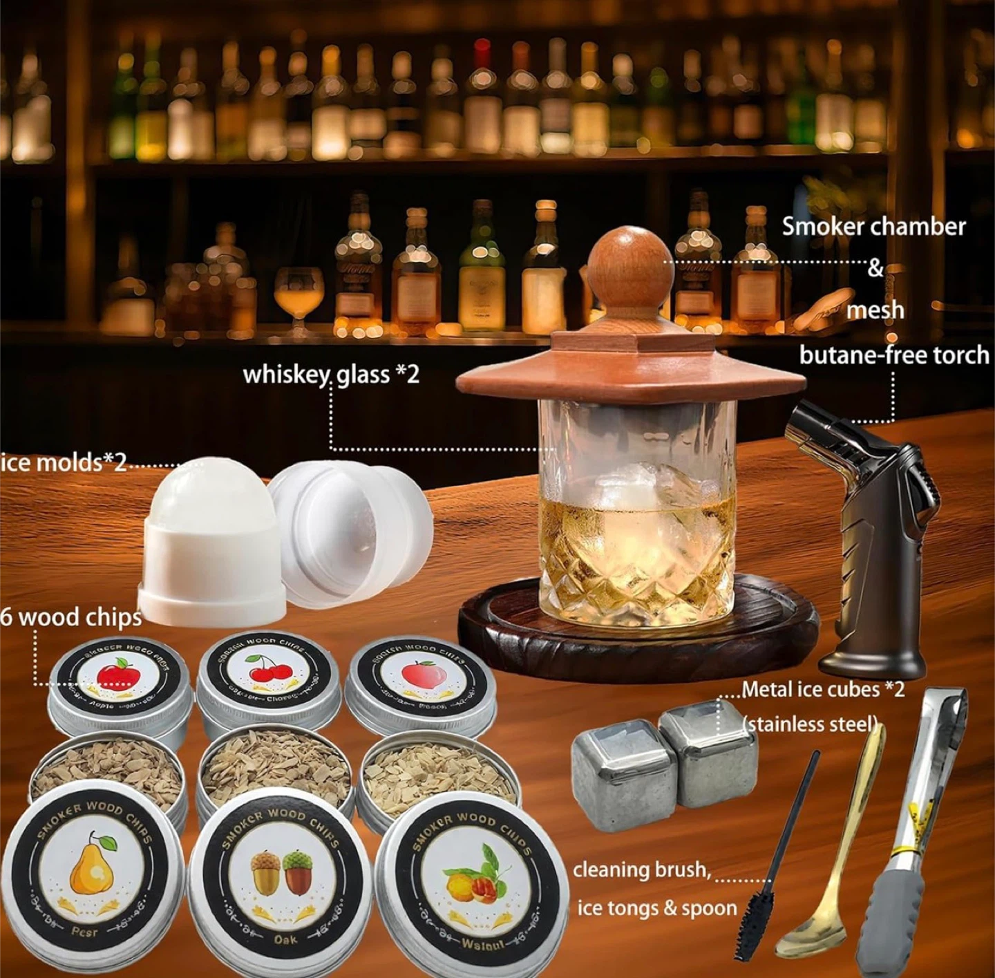 Whiskey & Cocktail Smoker Kit with Wood Chips and Torch - photo 3