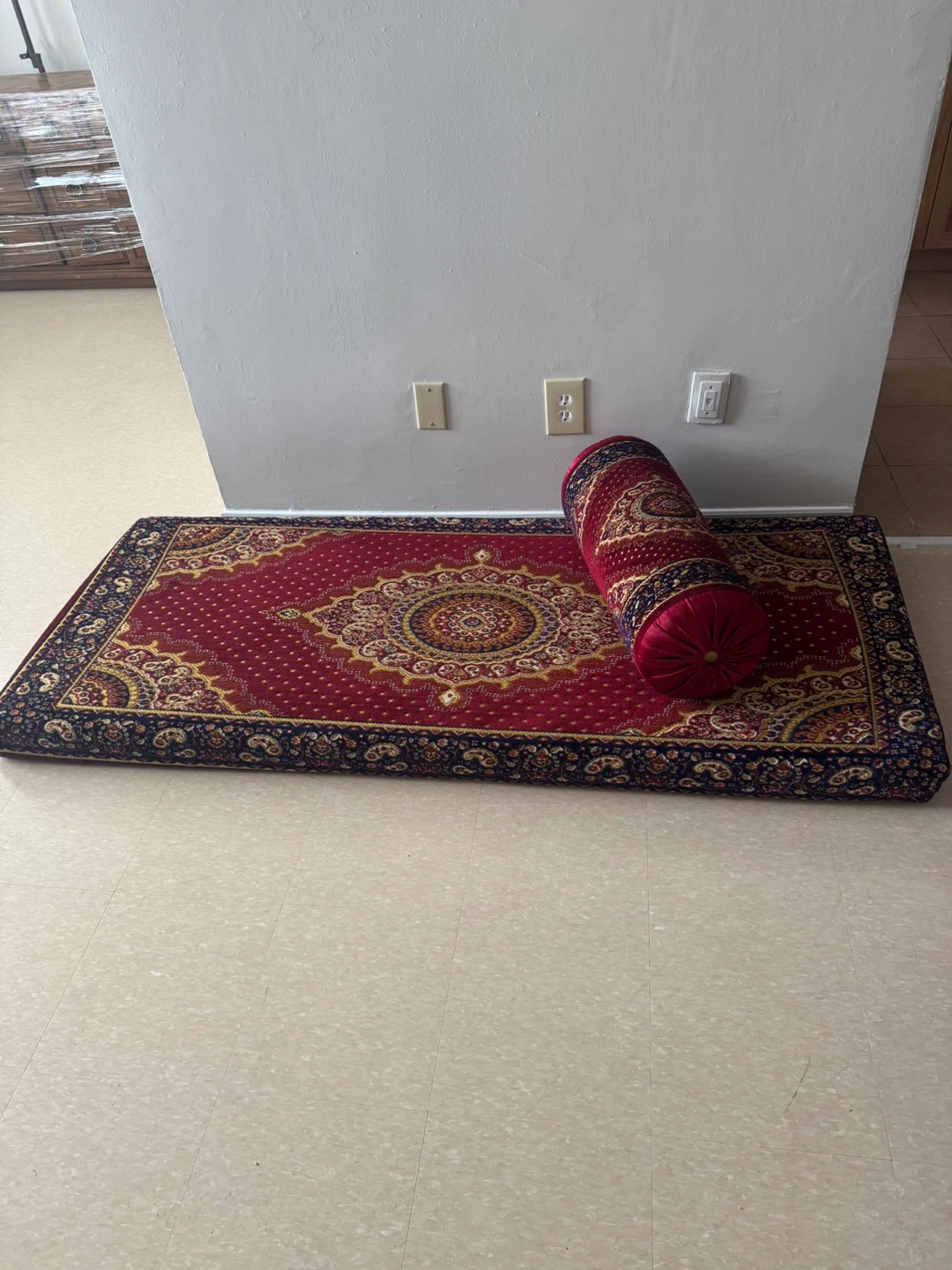 Red Decorative Floor Mat with Bolster Pillow - photo 2