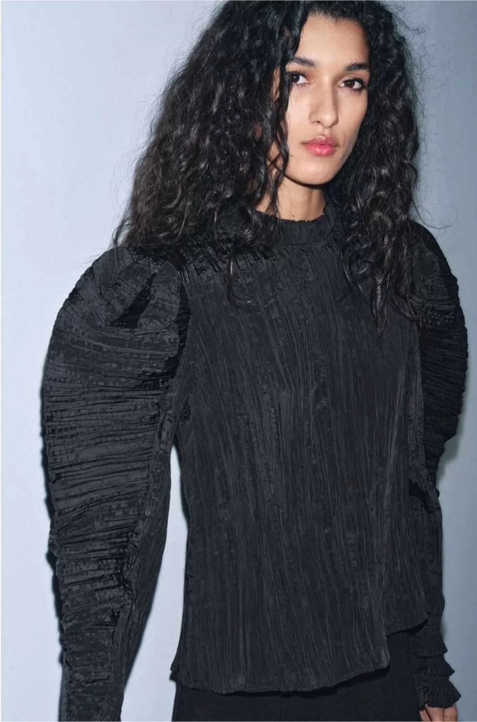 Zara Black Pleated Puff Sleeve Top - photo 3