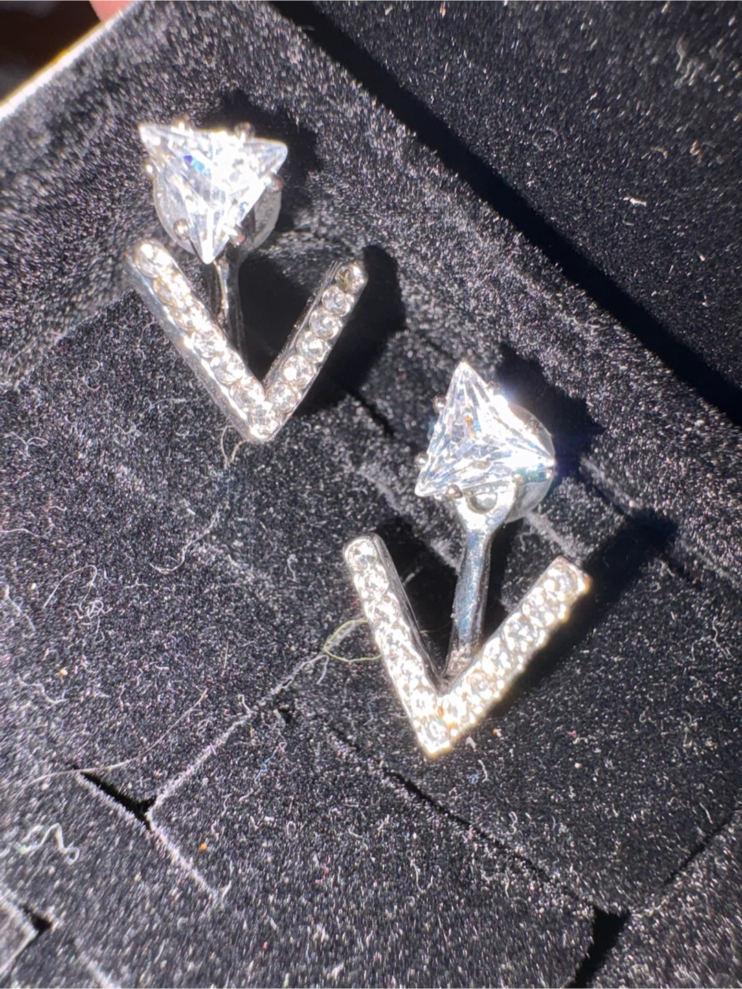 V-Shaped Crystal Earrings with Lion Head Charm