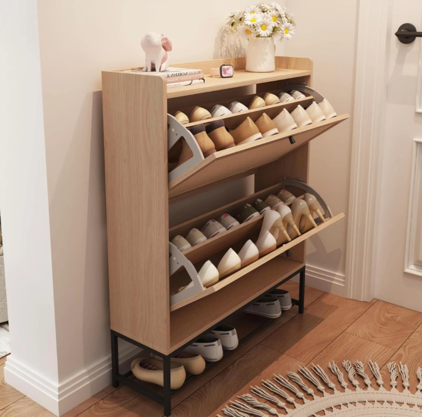 Brand New In-Box Wooden Shoe Cabinet with 2 Tiers