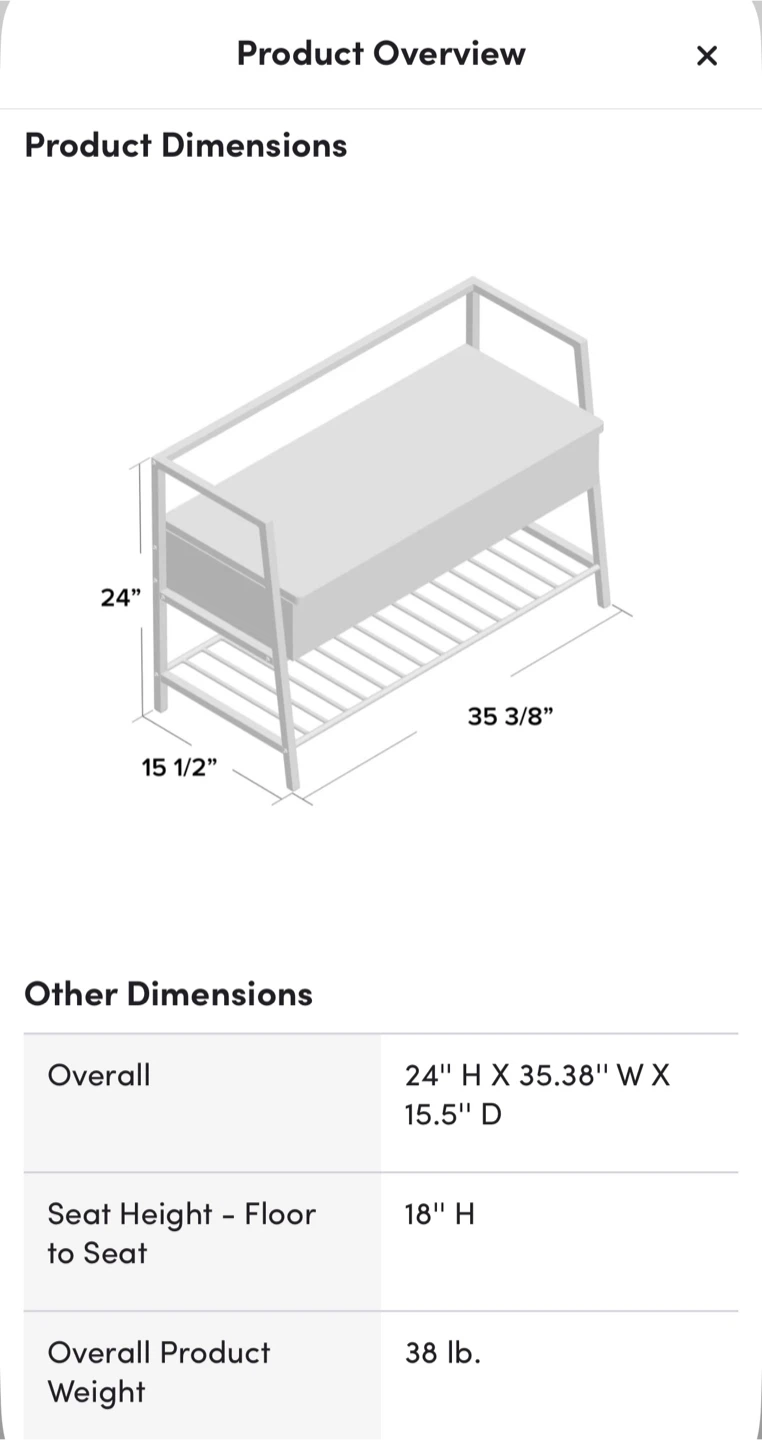 Bench with Storage Shelf - 35.38" W x 15.5" D x 24" H - photo 4