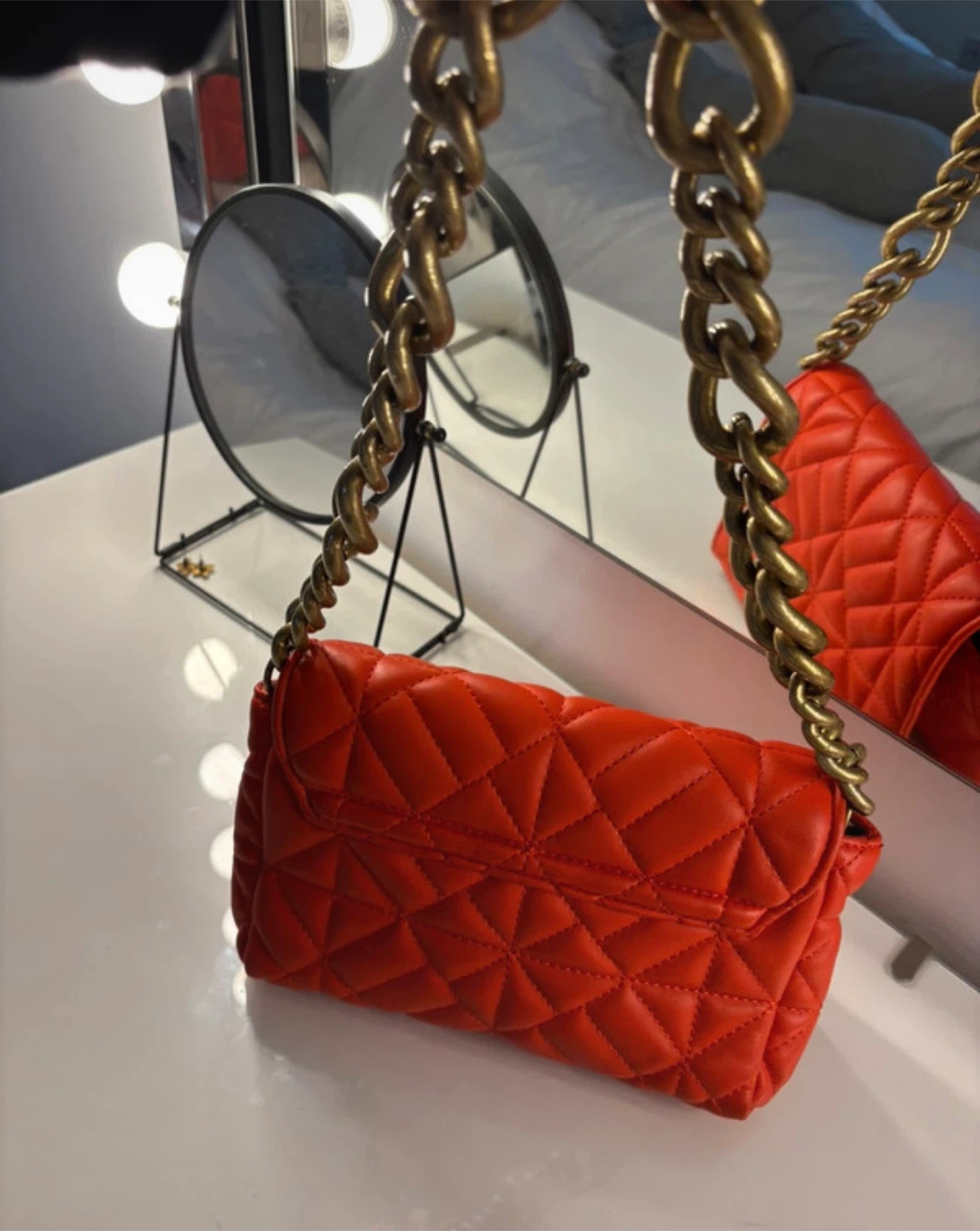 ZARA Quilted Crossbody Bag with Gold Chain - Orange - photo 2