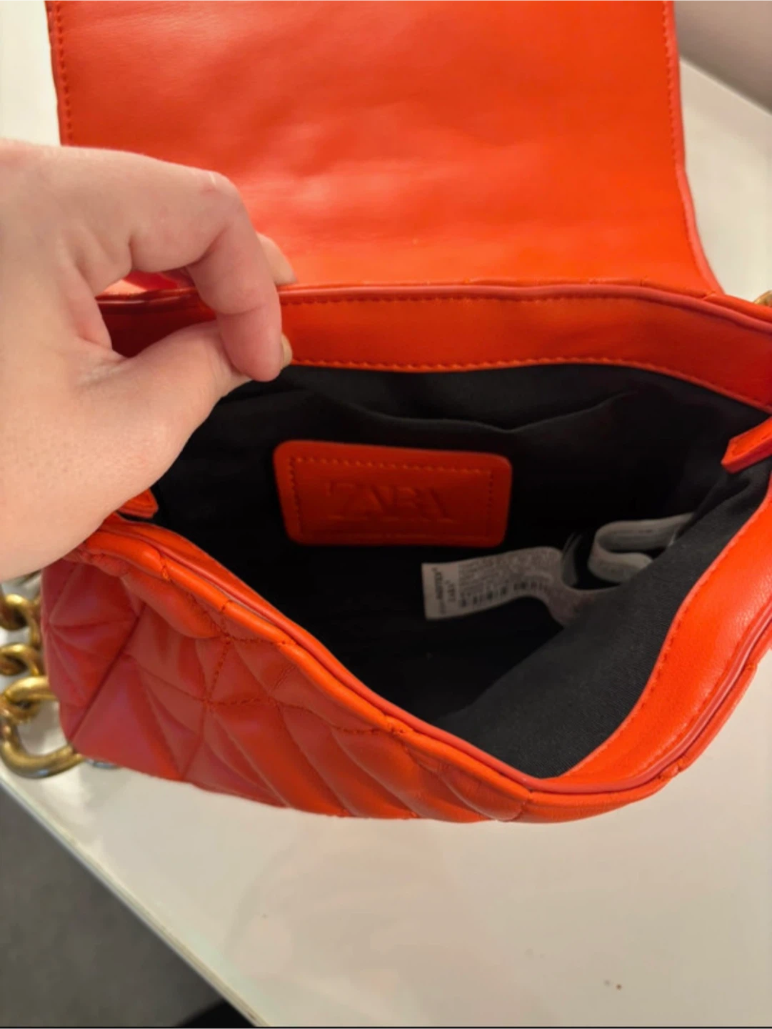 ZARA Quilted Crossbody Bag with Gold Chain - Orange - photo 4
