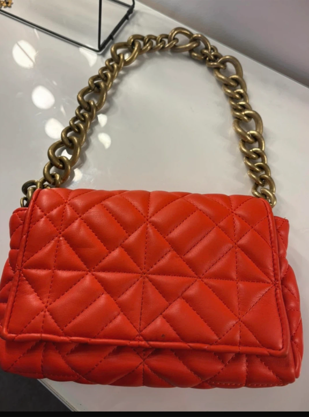 ZARA Quilted Crossbody Bag with Gold Chain - Orange - photo 3