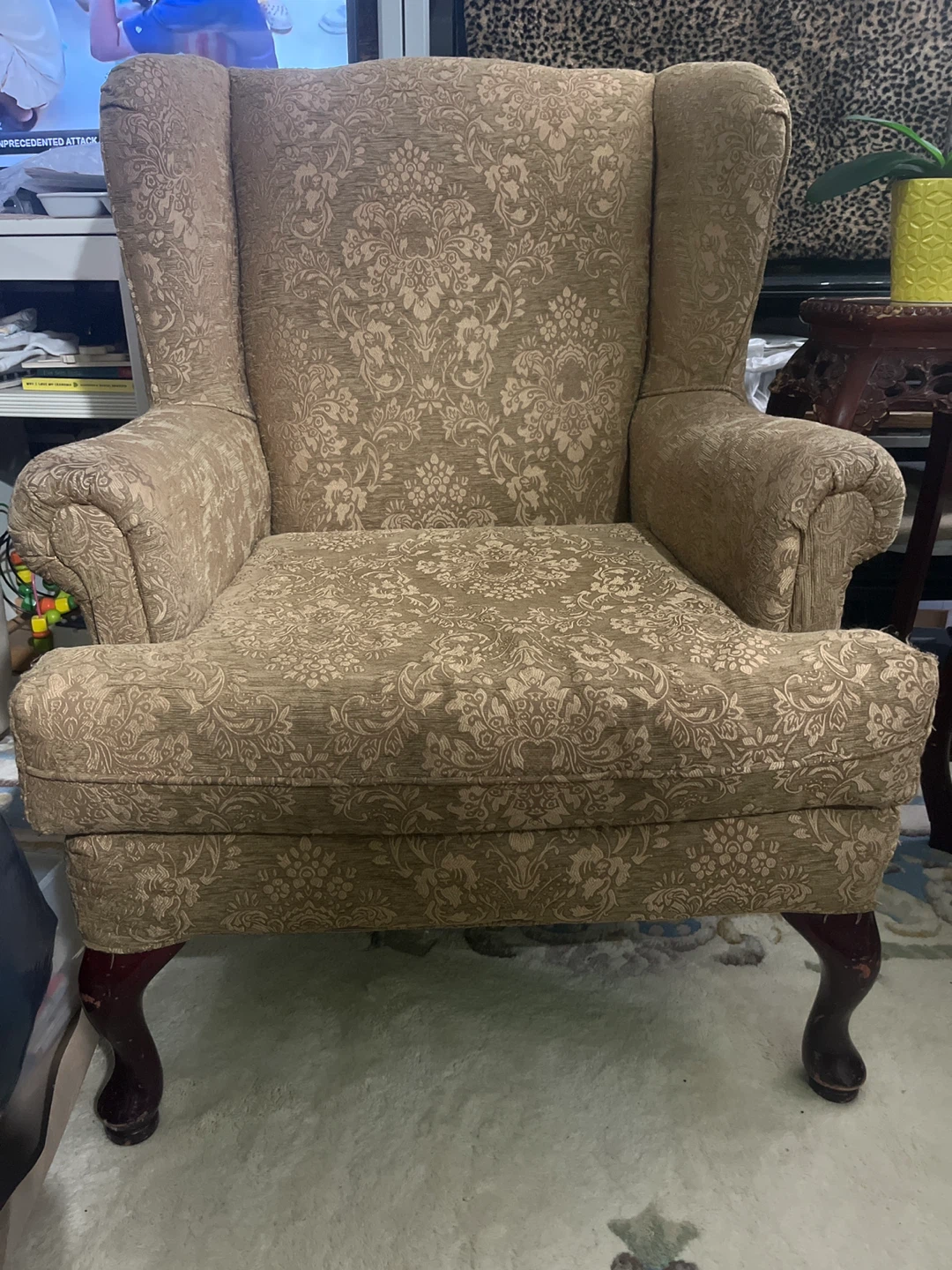 Wingback Armchair with Floral Pattern
