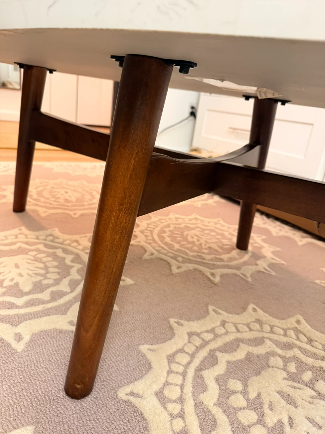 Oval Marble Top Coffee Table with Wood Legs - photo 4