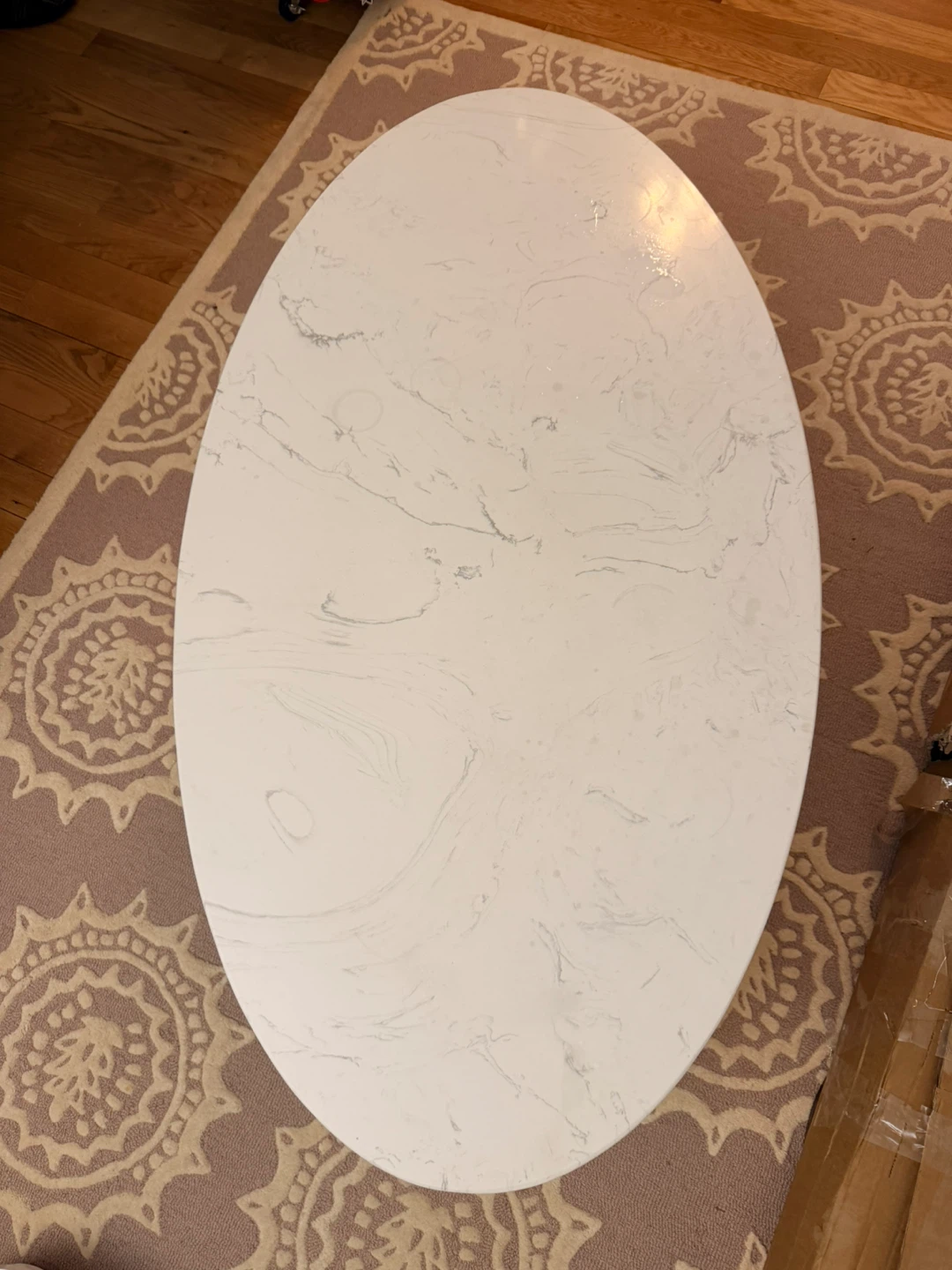 Oval Marble Top Coffee Table with Wood Legs - photo 2