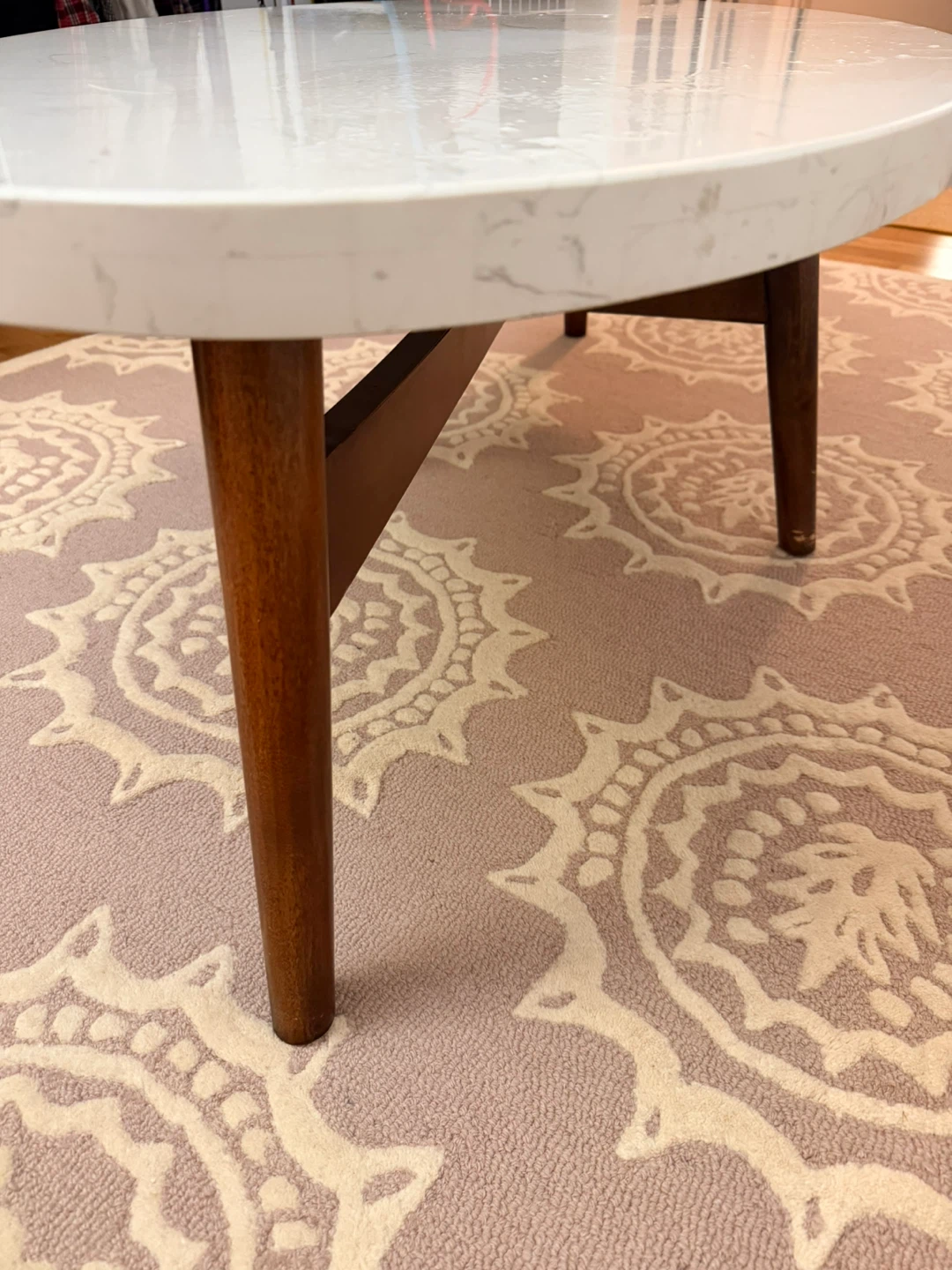 Oval Marble Top Coffee Table with Wood Legs - photo 3
