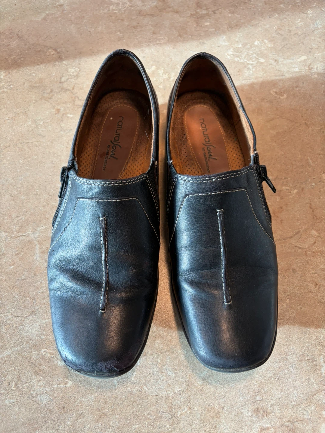 Natural Soul Black Leather Slip-On Shoes