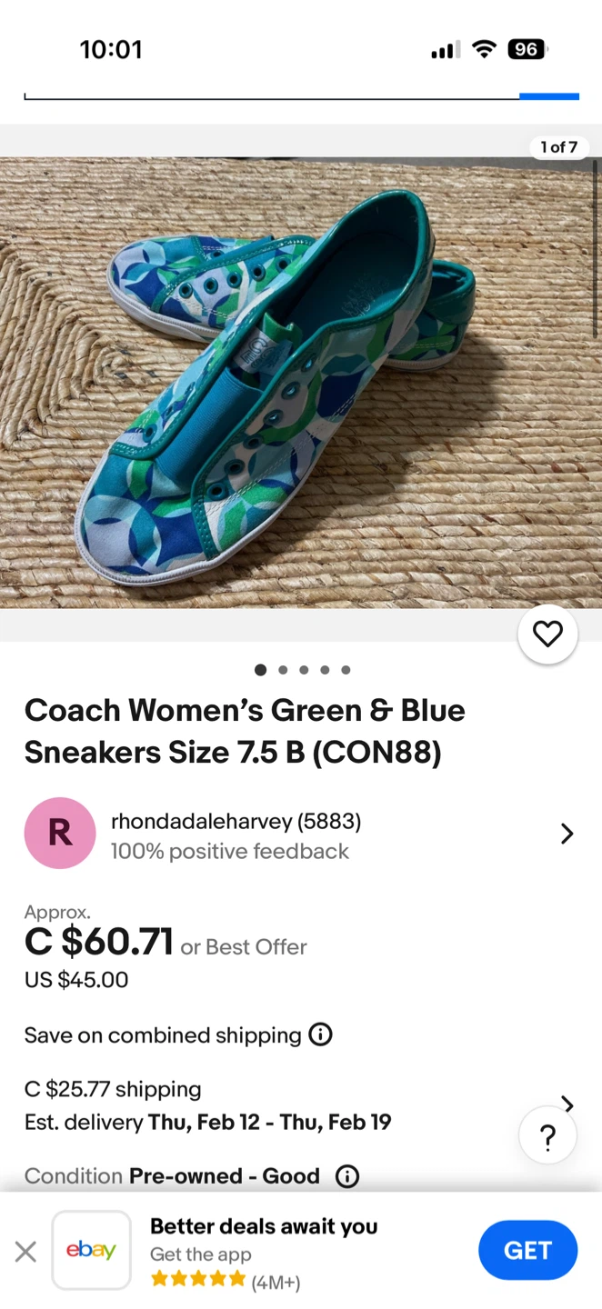 Coach Women's Green & Blue Sneakers Size 7.5 B - photo 4