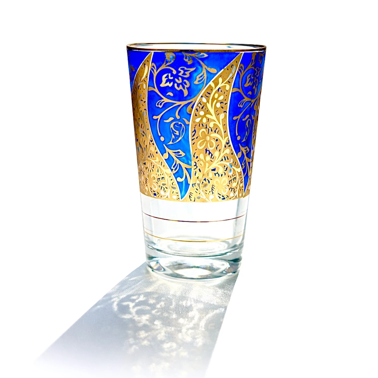 Set of 3 Cobalt Blue & Gilt Bohemian Glass Tumblers