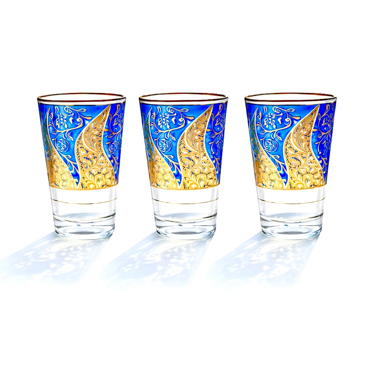 Set of 3 Cobalt Blue & Gilt Bohemian Glass Tumblers - photo 2