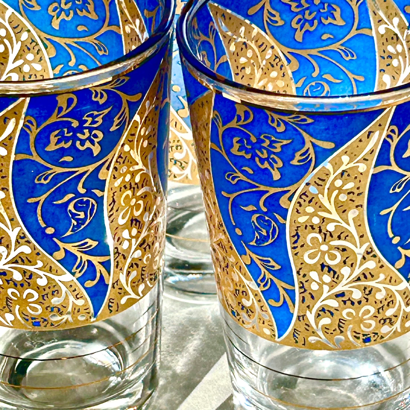 Set of 3 Cobalt Blue & Gilt Bohemian Glass Tumblers - photo 3