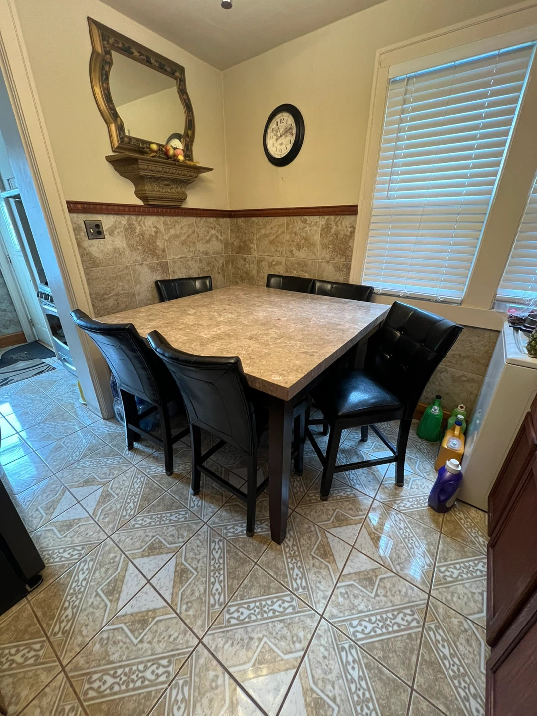 Square Dining Table with 6 Black Faux Leather Chairs - photo 3