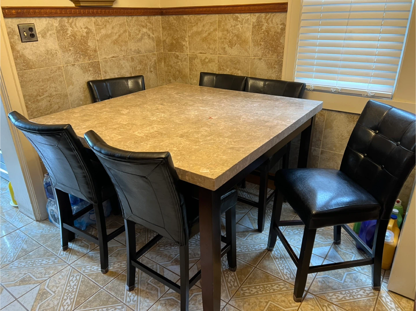 Square Dining Table with 6 Black Faux Leather Chairs - photo 2