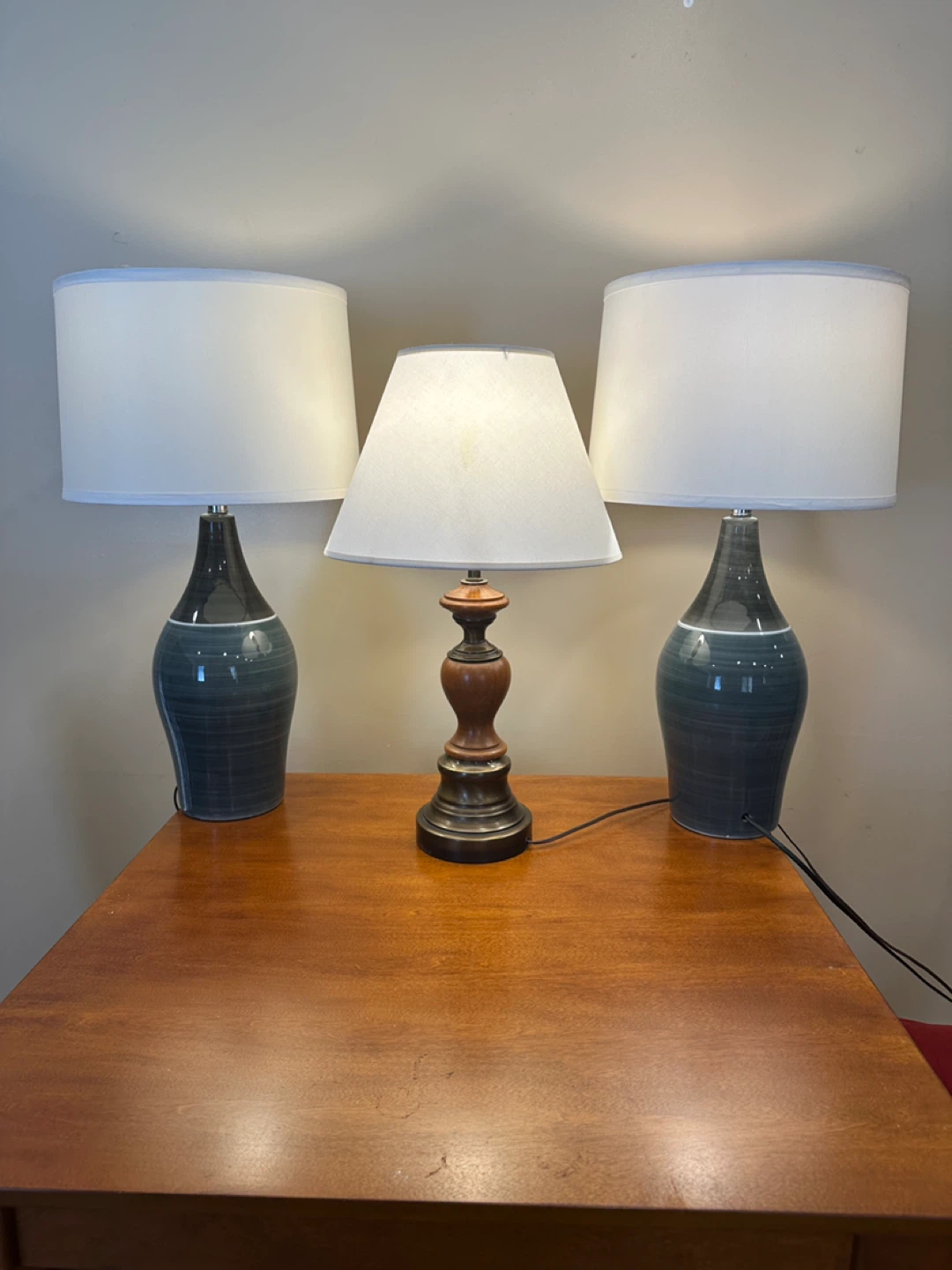 Ashley’s Ceramic Matching Table Lamps / Wood Lamp (CAN DELIVER)