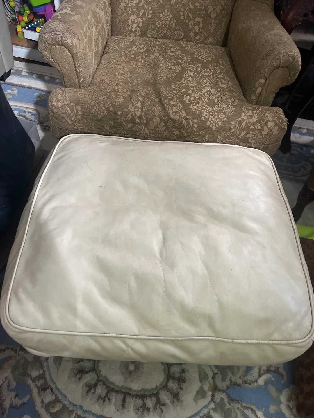Square Real Leather Ottoman