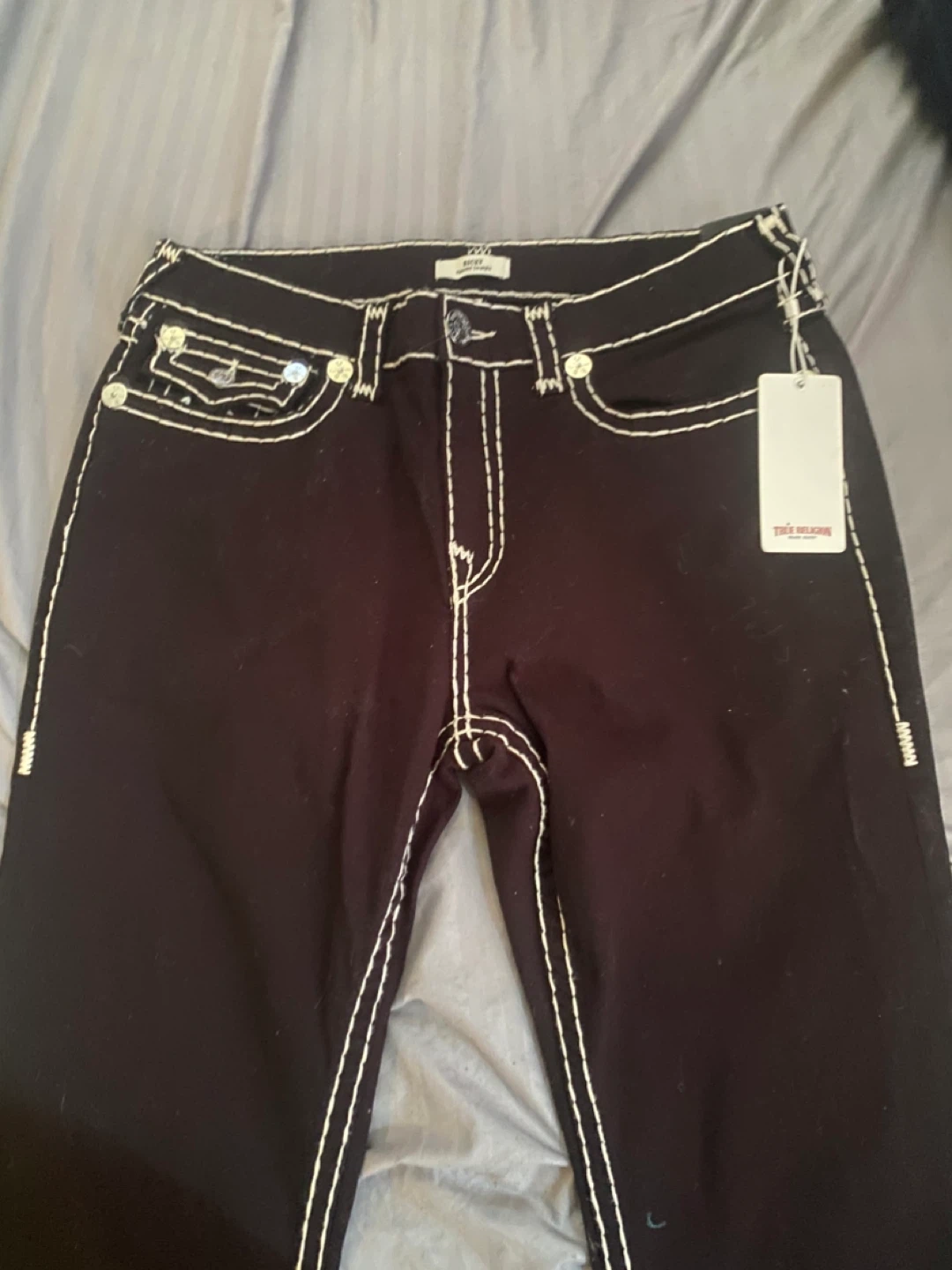 True Religion Brand Jeans Black White Stitch Size 34