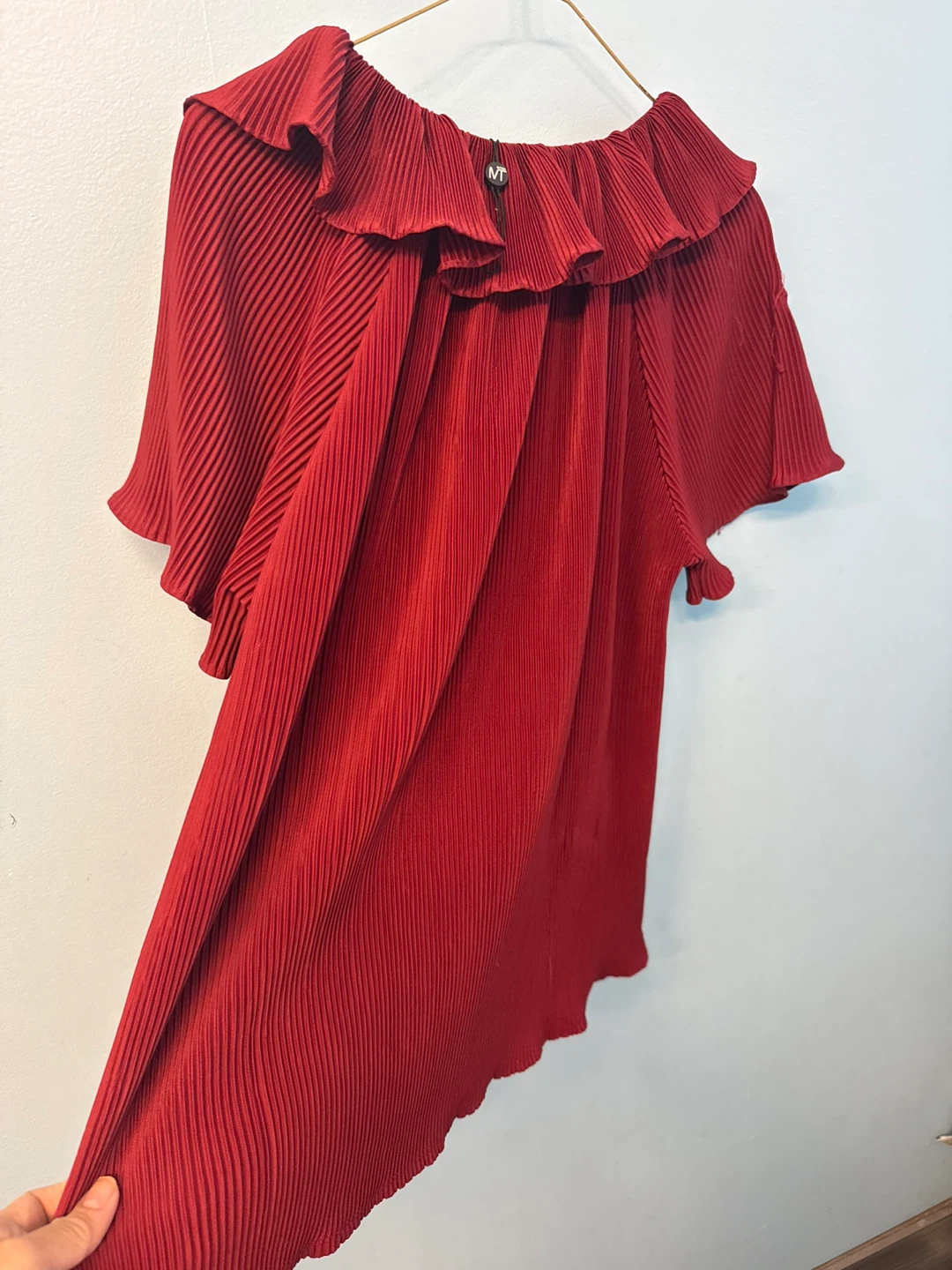 MYTOP Red Pleated Ruffle Blouse free size - photo 2