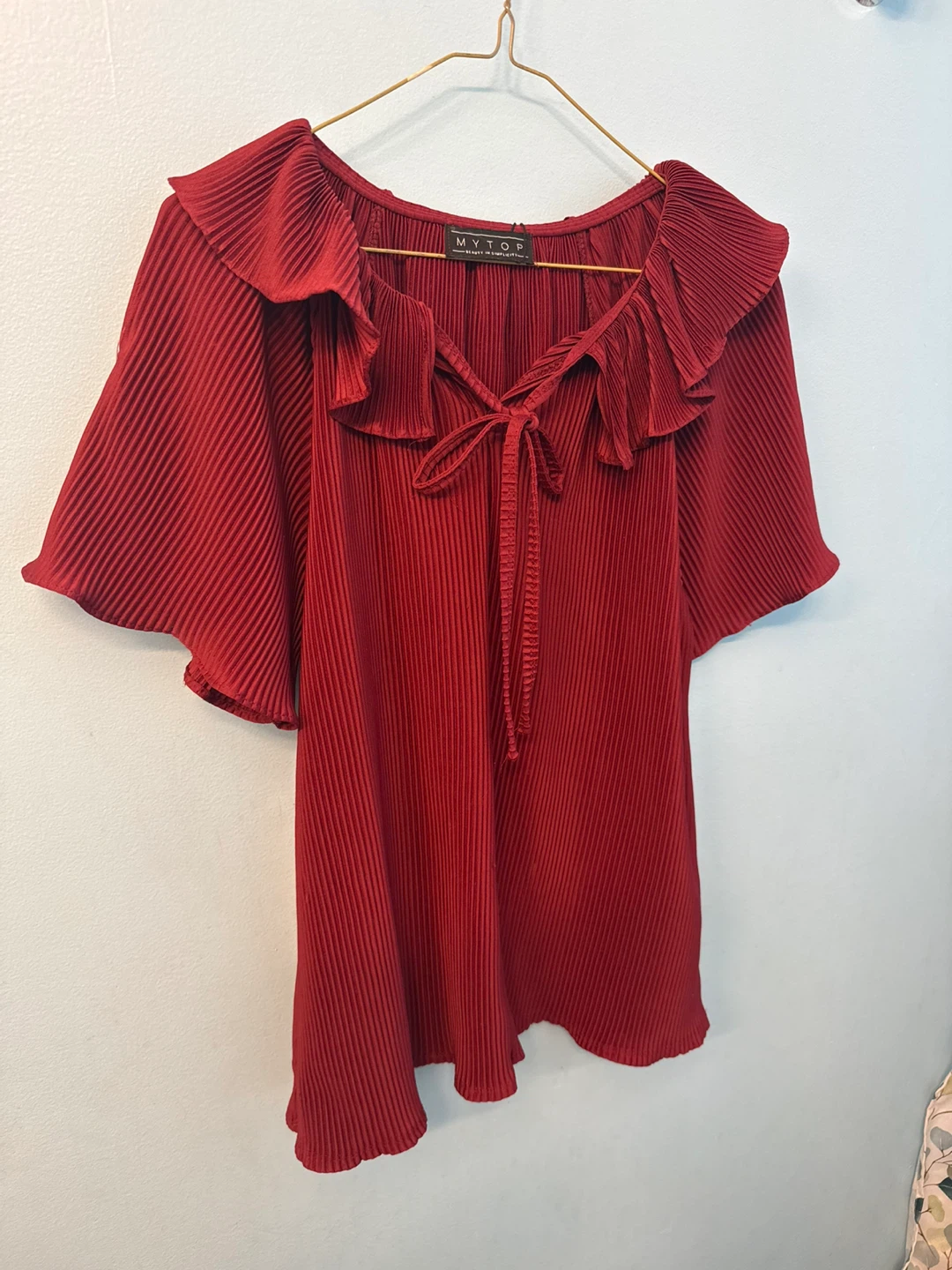 MYTOP Red Pleated Ruffle Blouse free size