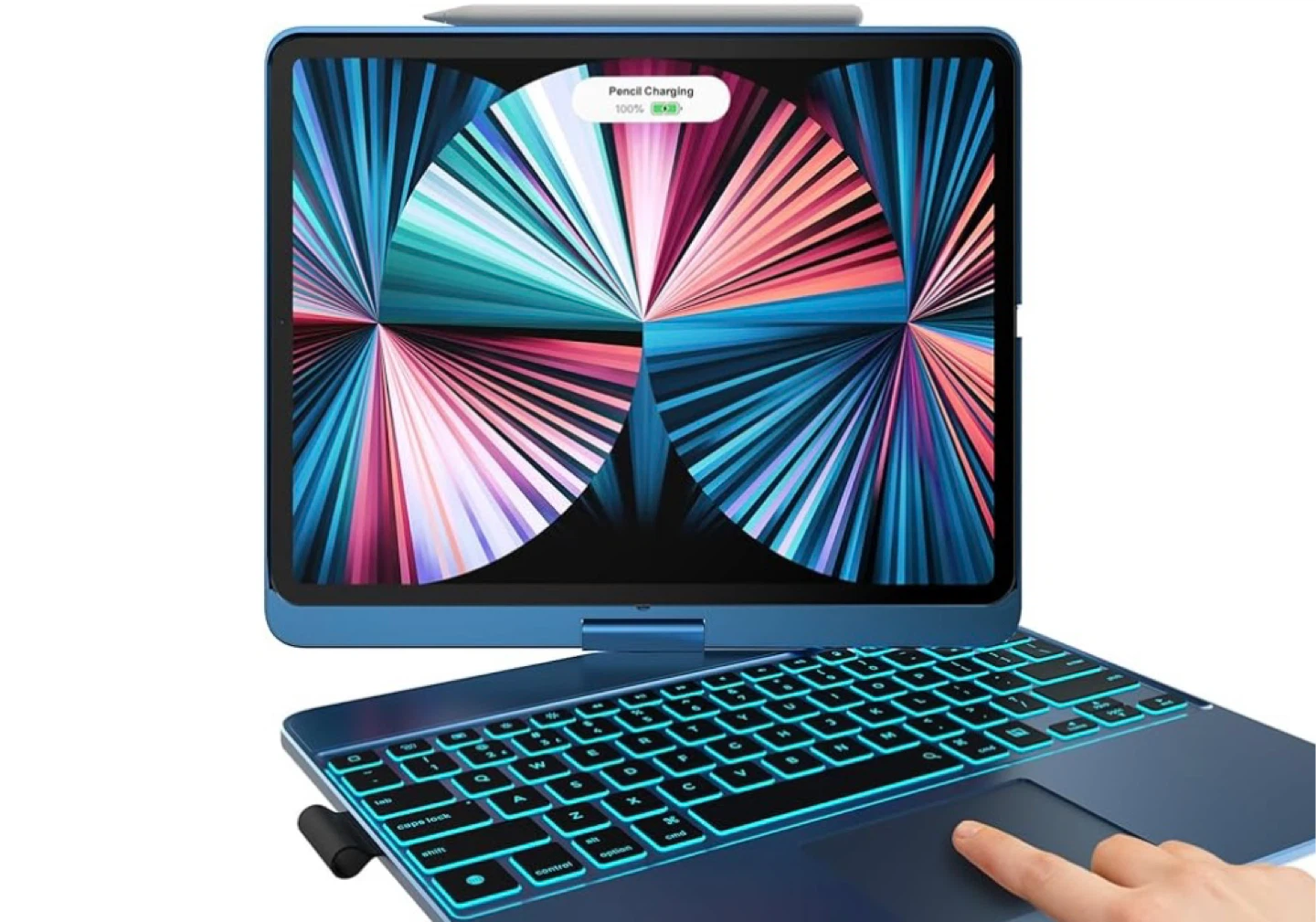 Blue Tablet with Backlit Keyboard and Styl Holder