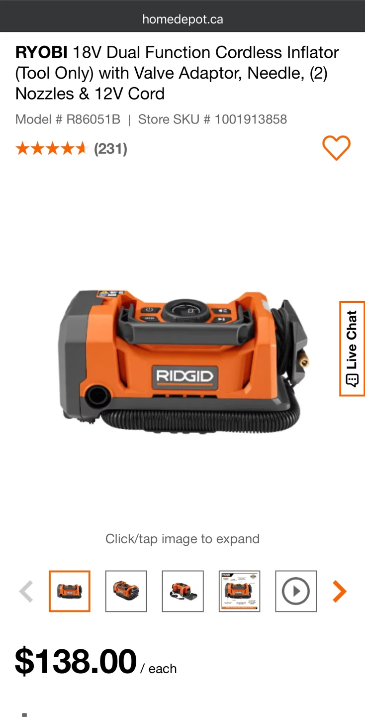 RIDGID 18V Dual Function Cordless Inflator (Tool Only)