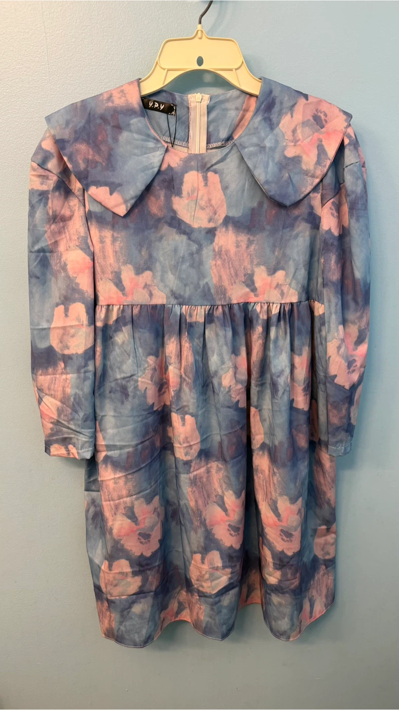 U.P.Y. Women's Blue Pink Floral Print Dress with Collar