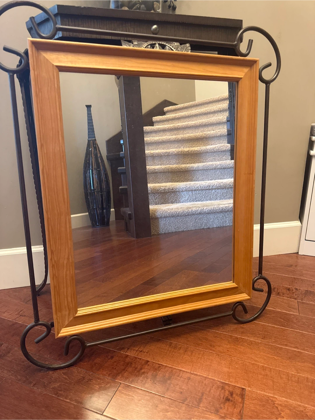 Wooden Framed Mirror with Metal Stand
