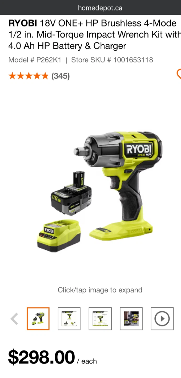 RYOBI 18V ONE+ HP Brushless 4-Mode 1/2 in. Mid-Torque