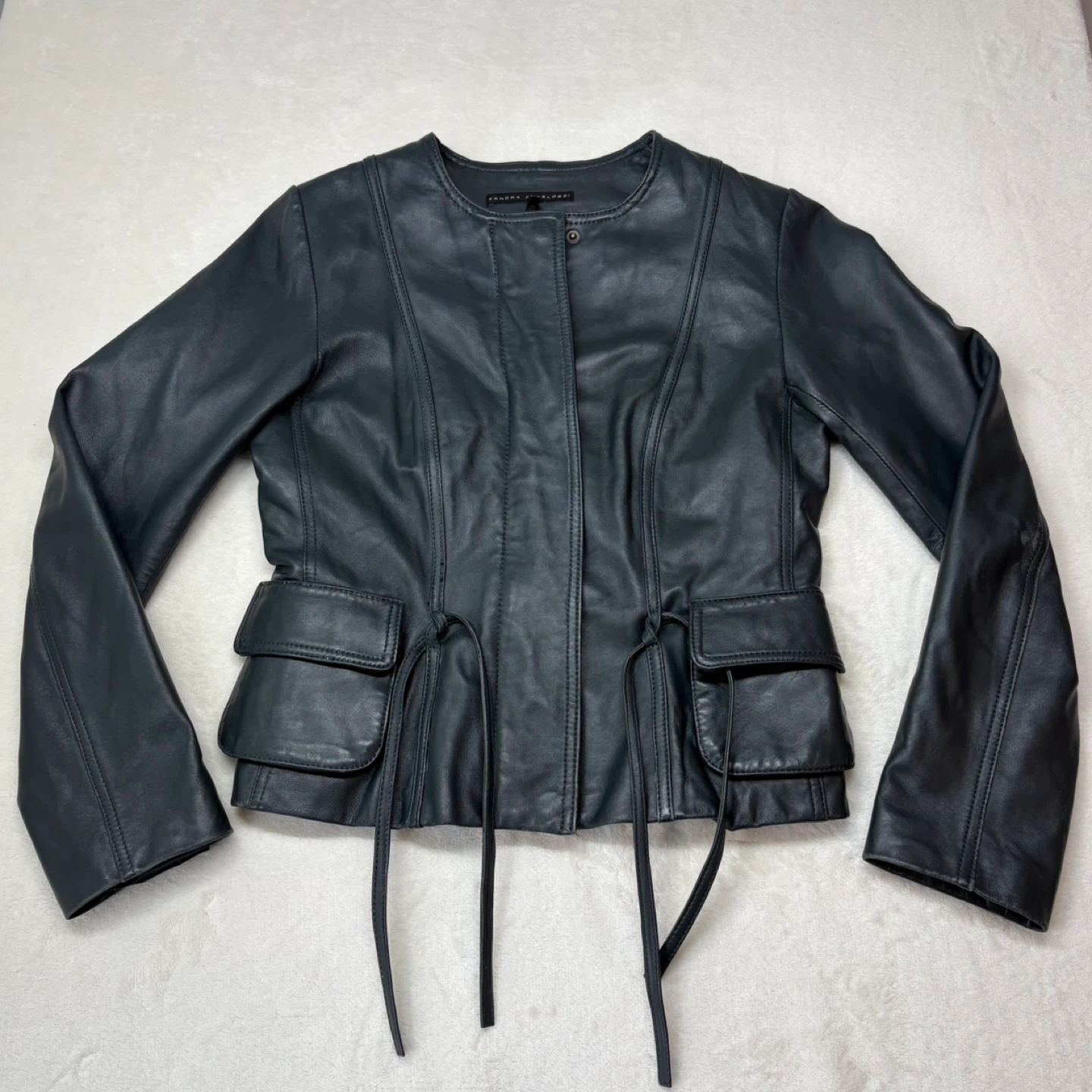 Sandra Angelozzi Genuine Leather Fitted Bluish Black Jacket Sz S - photo 2