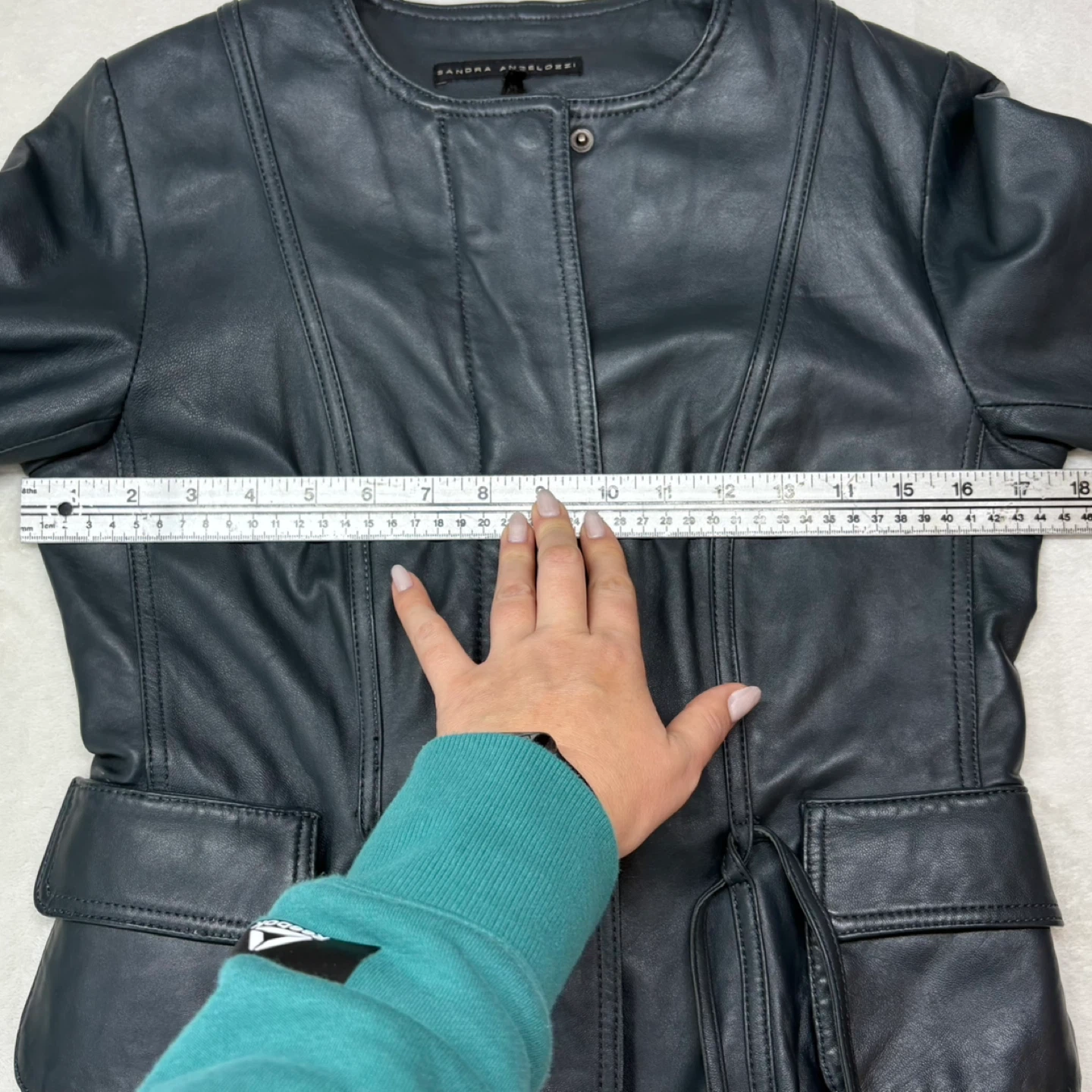 Sandra Angelozzi Genuine Leather Fitted Bluish Black Jacket Sz S - photo 5