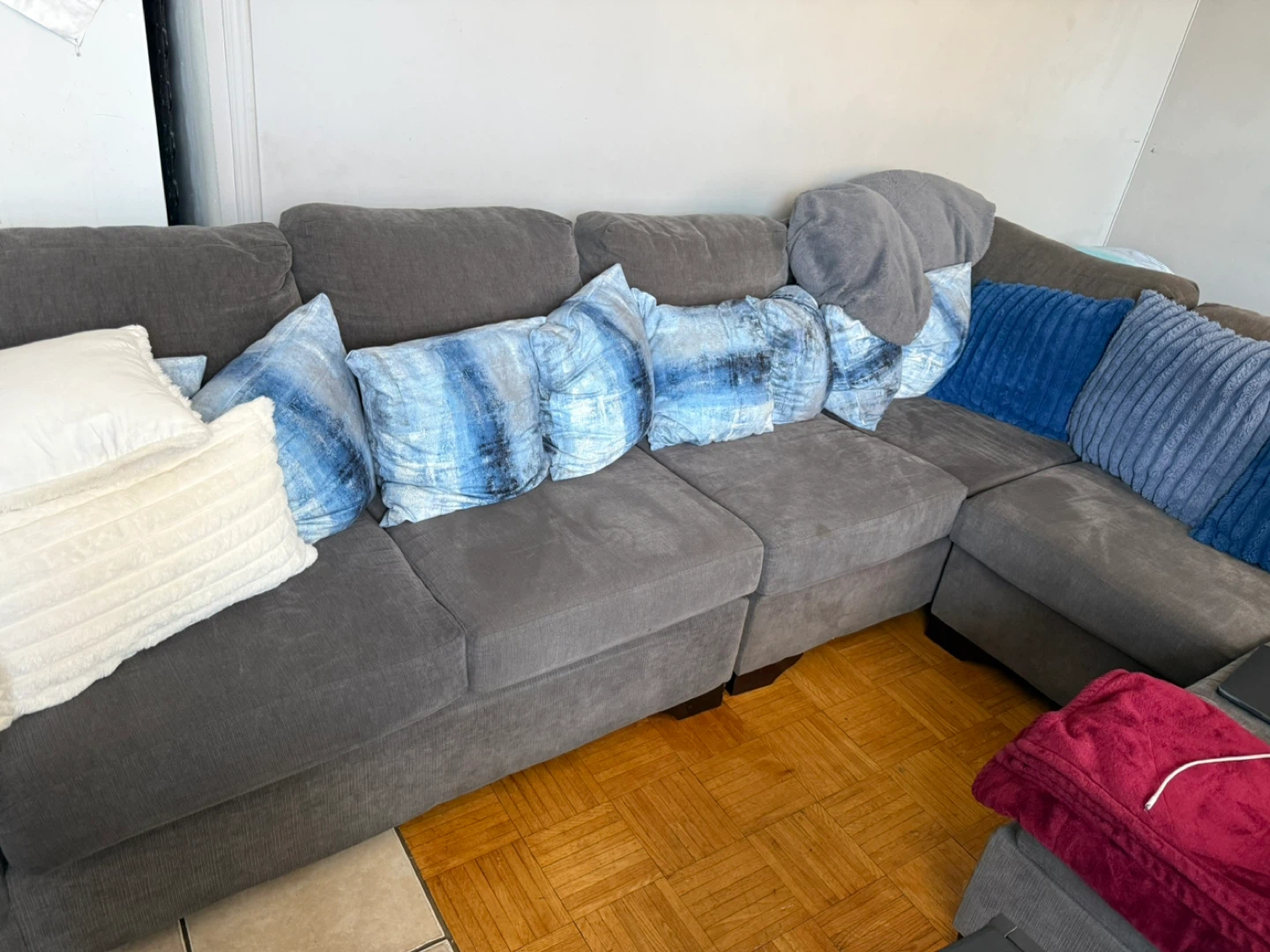 Grey Sectional Couch with Accent Pillows - photo 2