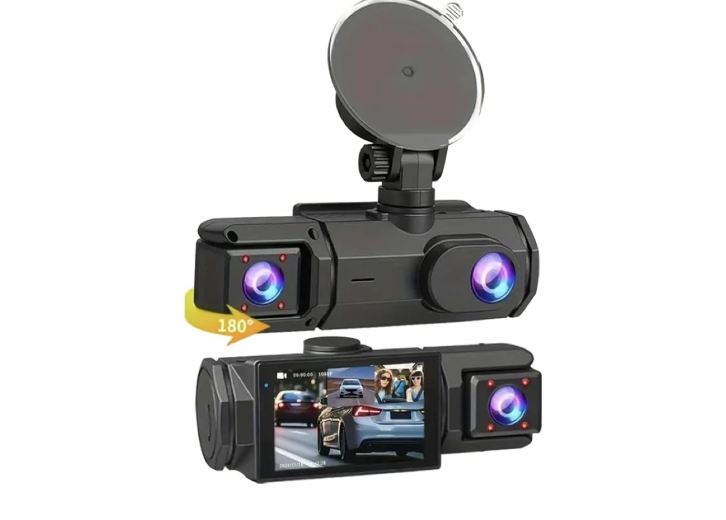 Dual Lens Dash Cam with Suction Cup Mount
