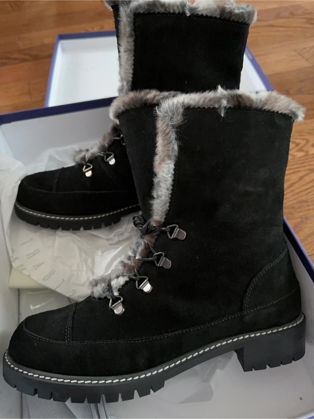 Stuart Weitzman Black Suede Fur Lined Boots with Box - photo 3