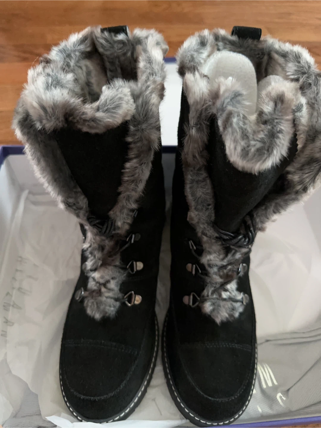Stuart Weitzman Black Suede Fur Lined Boots with Box