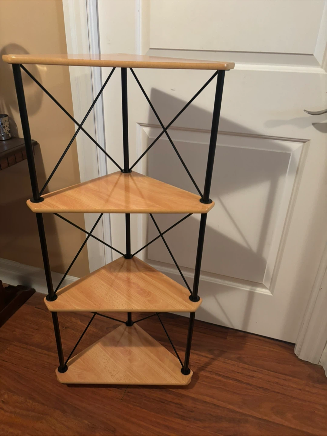 3-Tier Wood and Metal Corner Shelf Unit