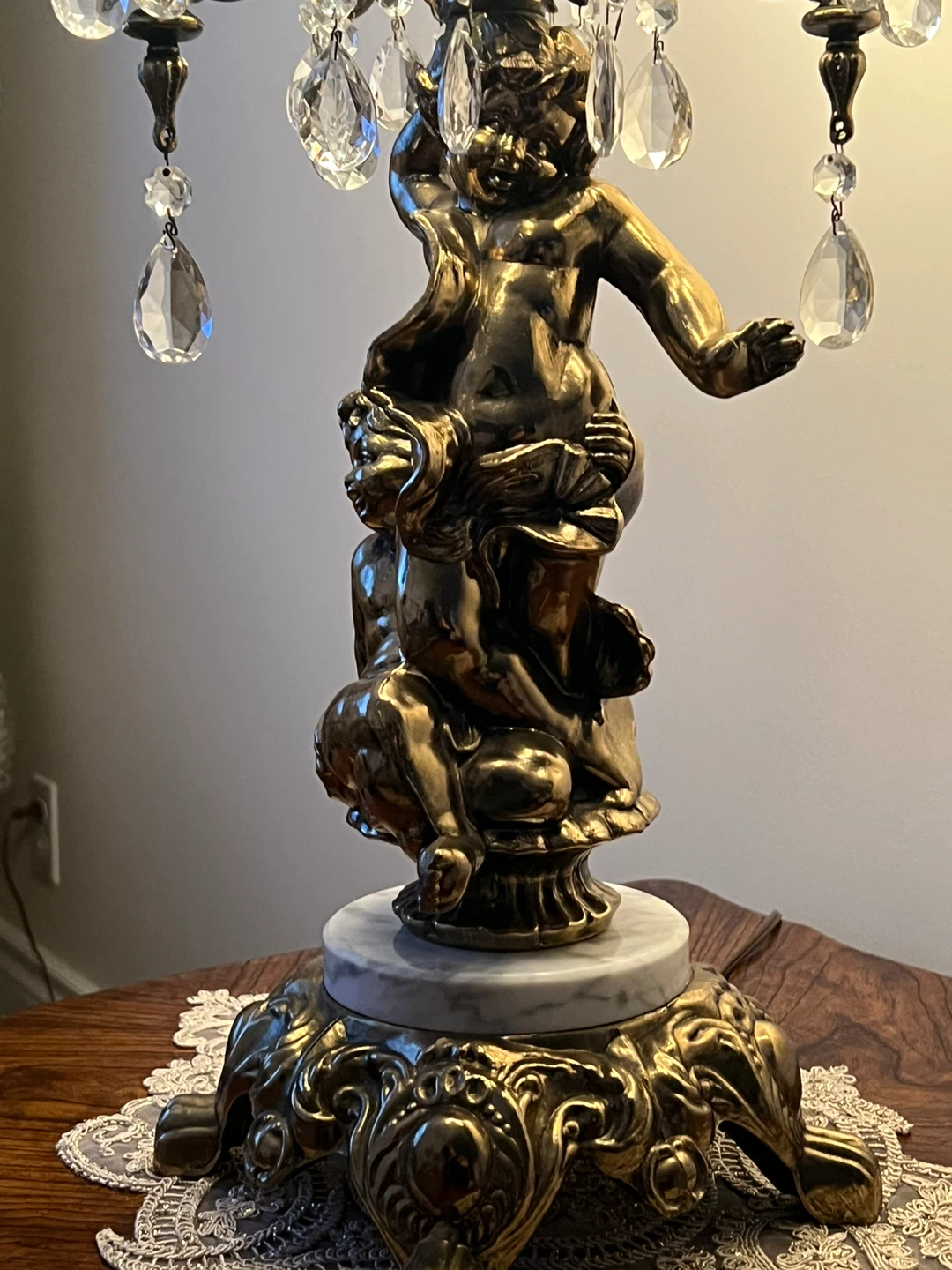 Ornate Cherub Table Lamp with Crystal Accents - photo 3