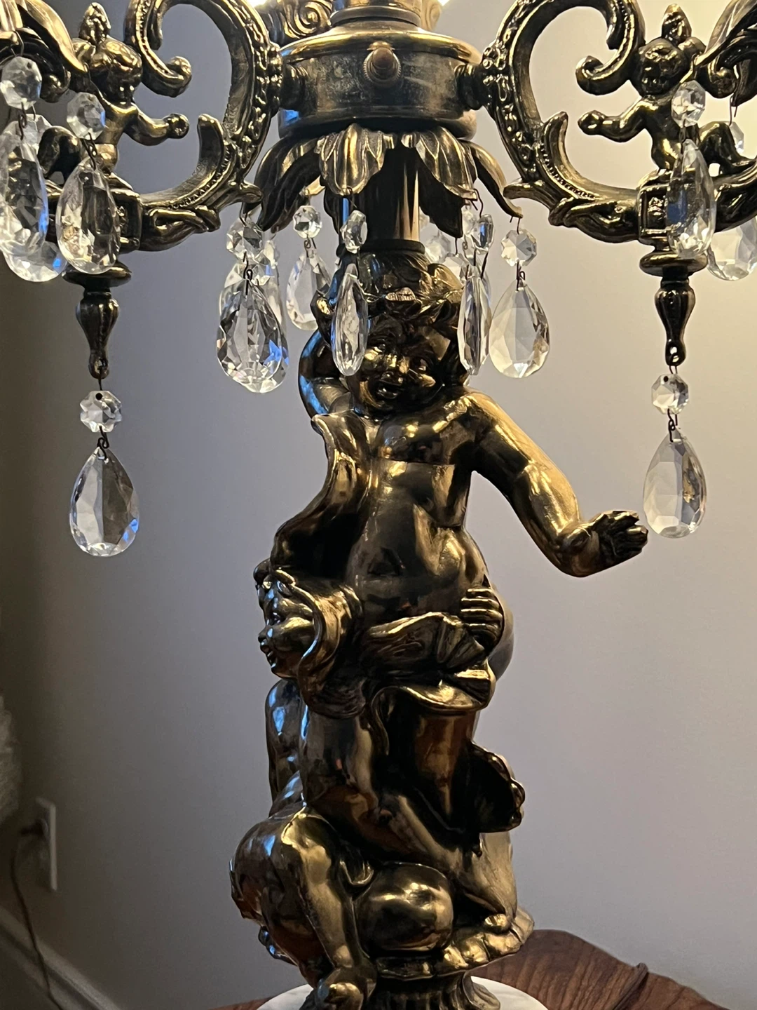 Ornate Cherub Table Lamp with Crystal Accents - photo 2