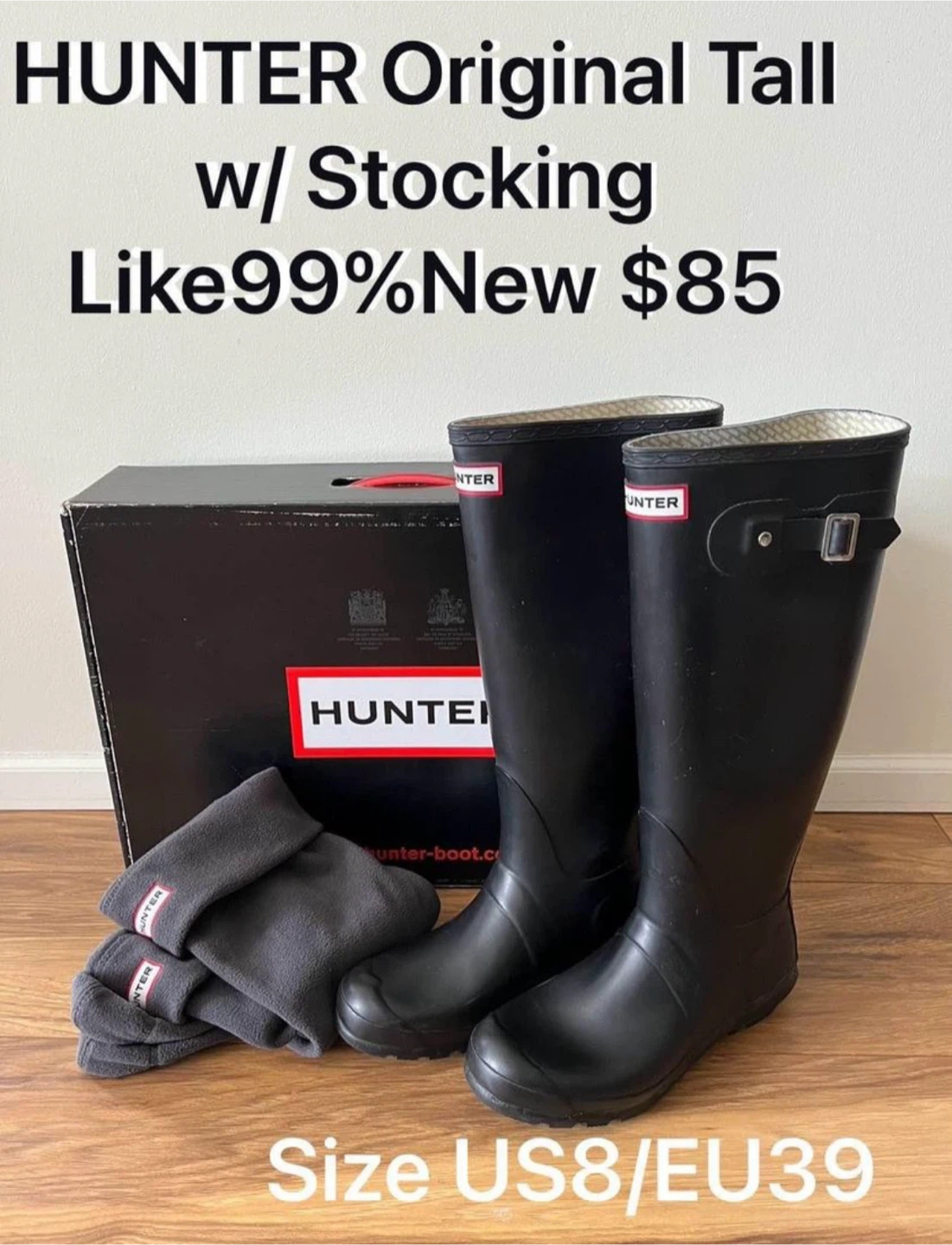 HUNTER Original Tall Boots w/ Stocking (US 8 / EU 39)