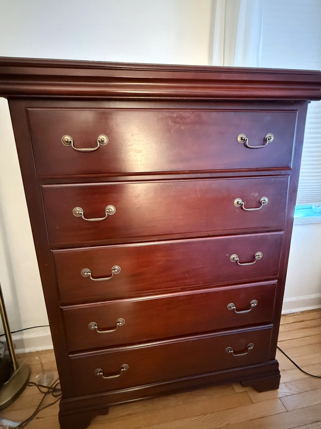 Dark Cherry Wood 5-Drawer Dresser