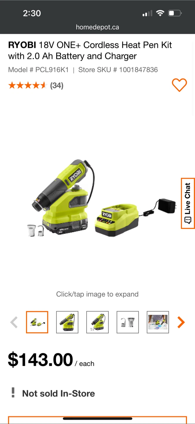 Ryobi 18V ONE+ Cordless Heat Pen Kit with Battery and Charger