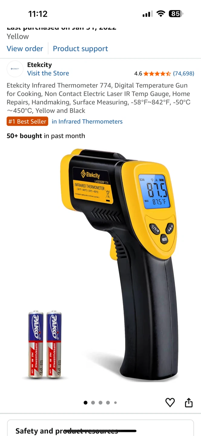 Etekcity Infrared Thermometer 774 Yellow & Black
