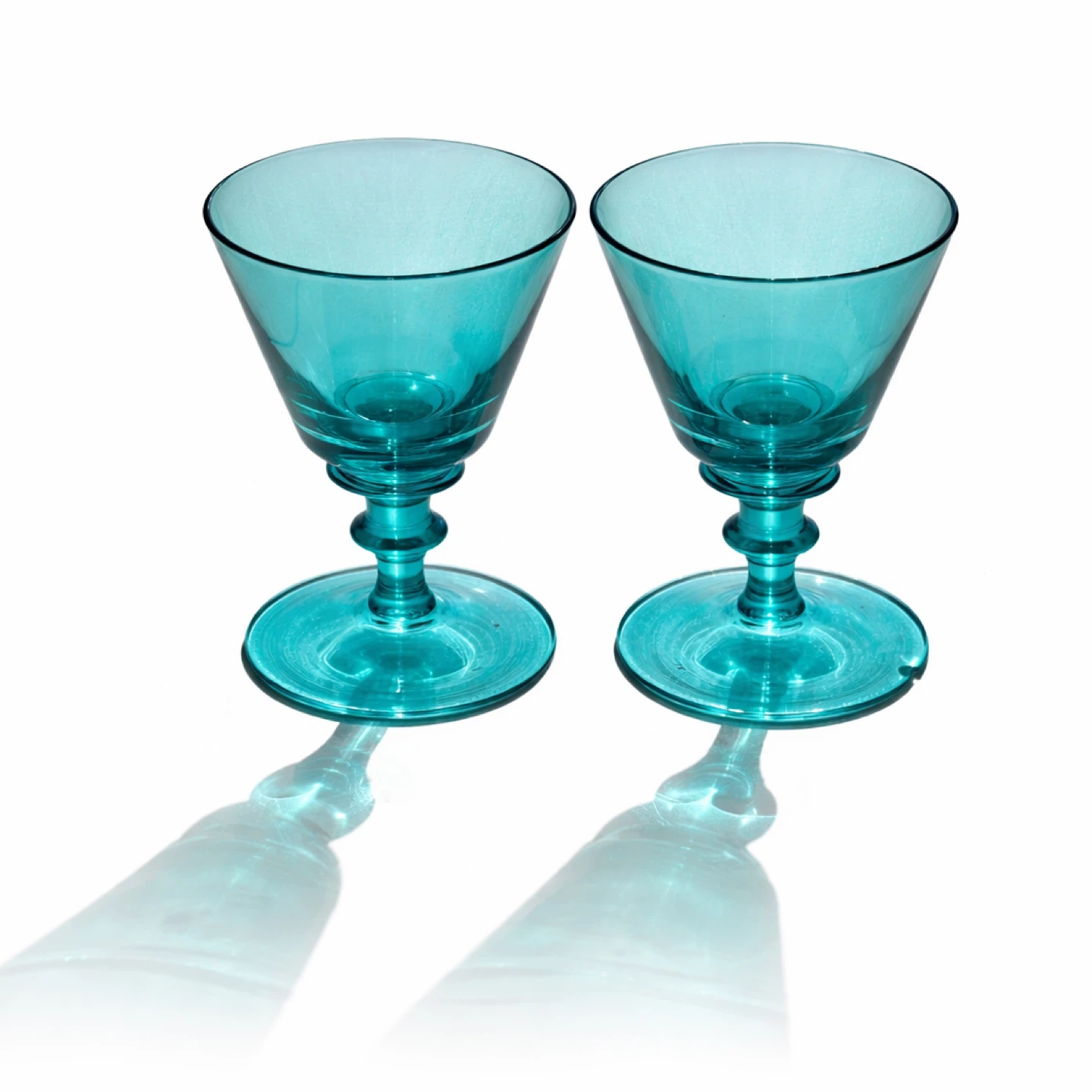 Pair of Scandinavian Aqua Hand-Blown Aperitif Glasses, 1960s - photo 2