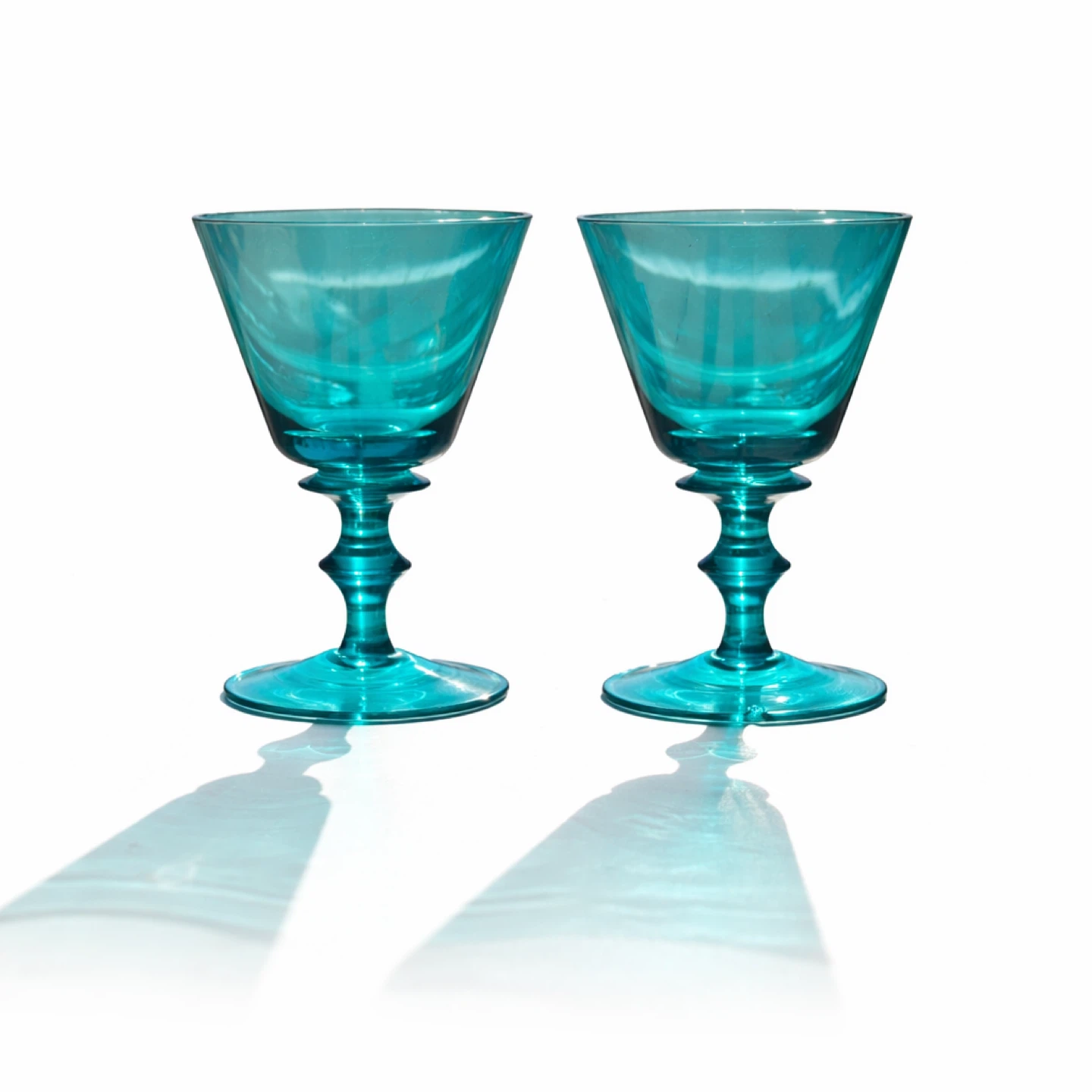 Pair of Scandinavian Aqua Hand-Blown Aperitif Glasses, 1960s