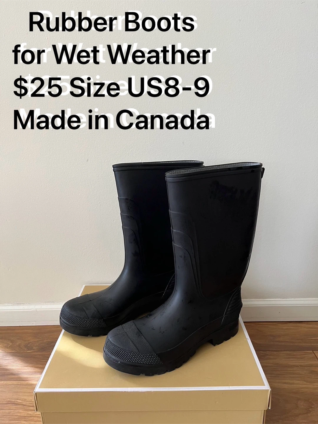 Black Rubber Boots Size US 8-9