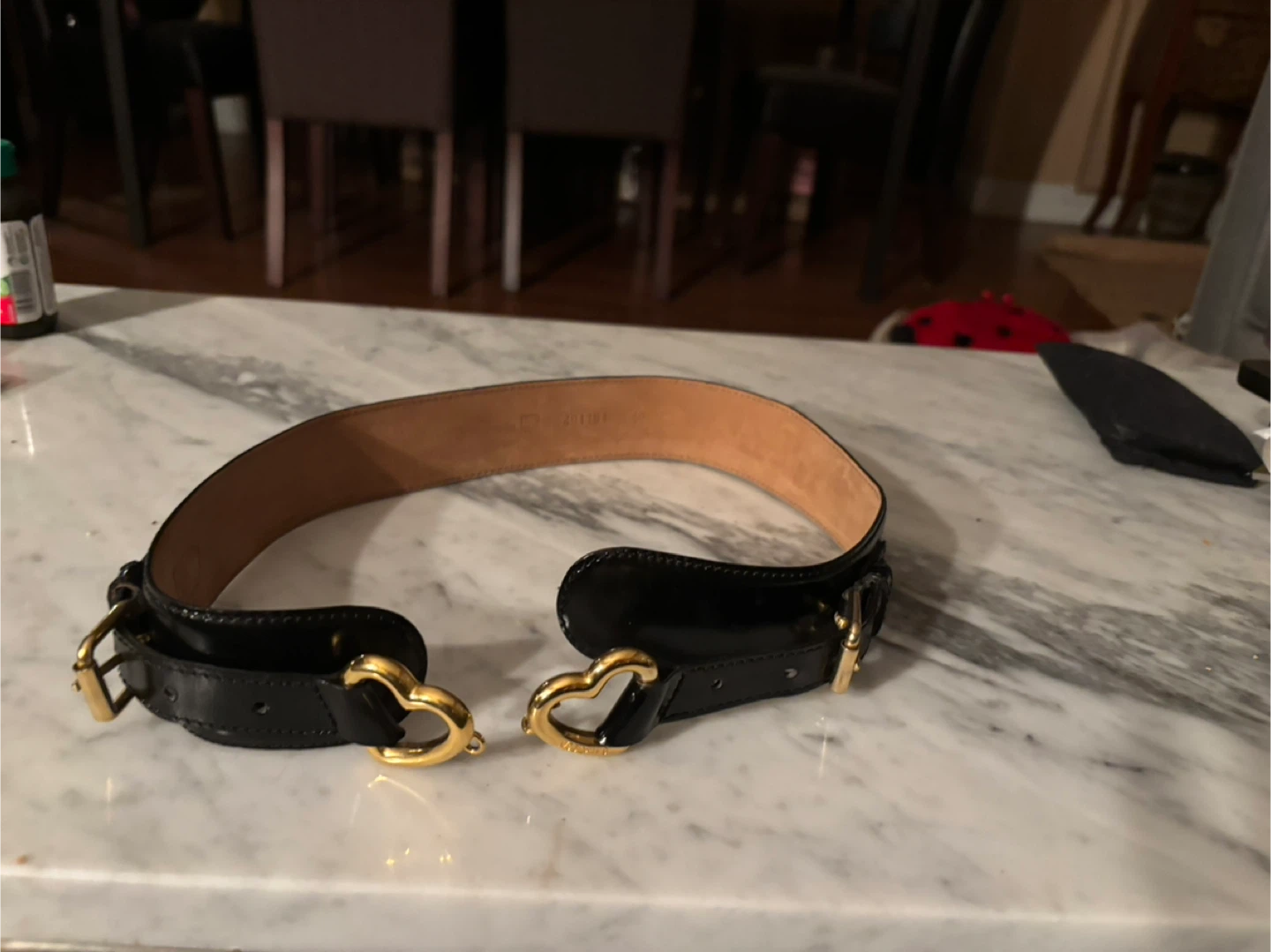 Vintage Moschino Black Patent Belt with Gold Heart Buckle - photo 4