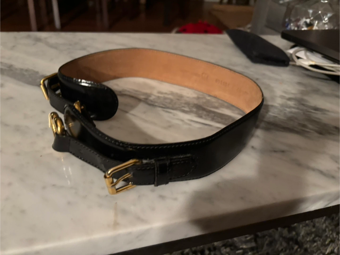 Vintage Moschino Black Patent Belt with Gold Heart Buckle - photo 5