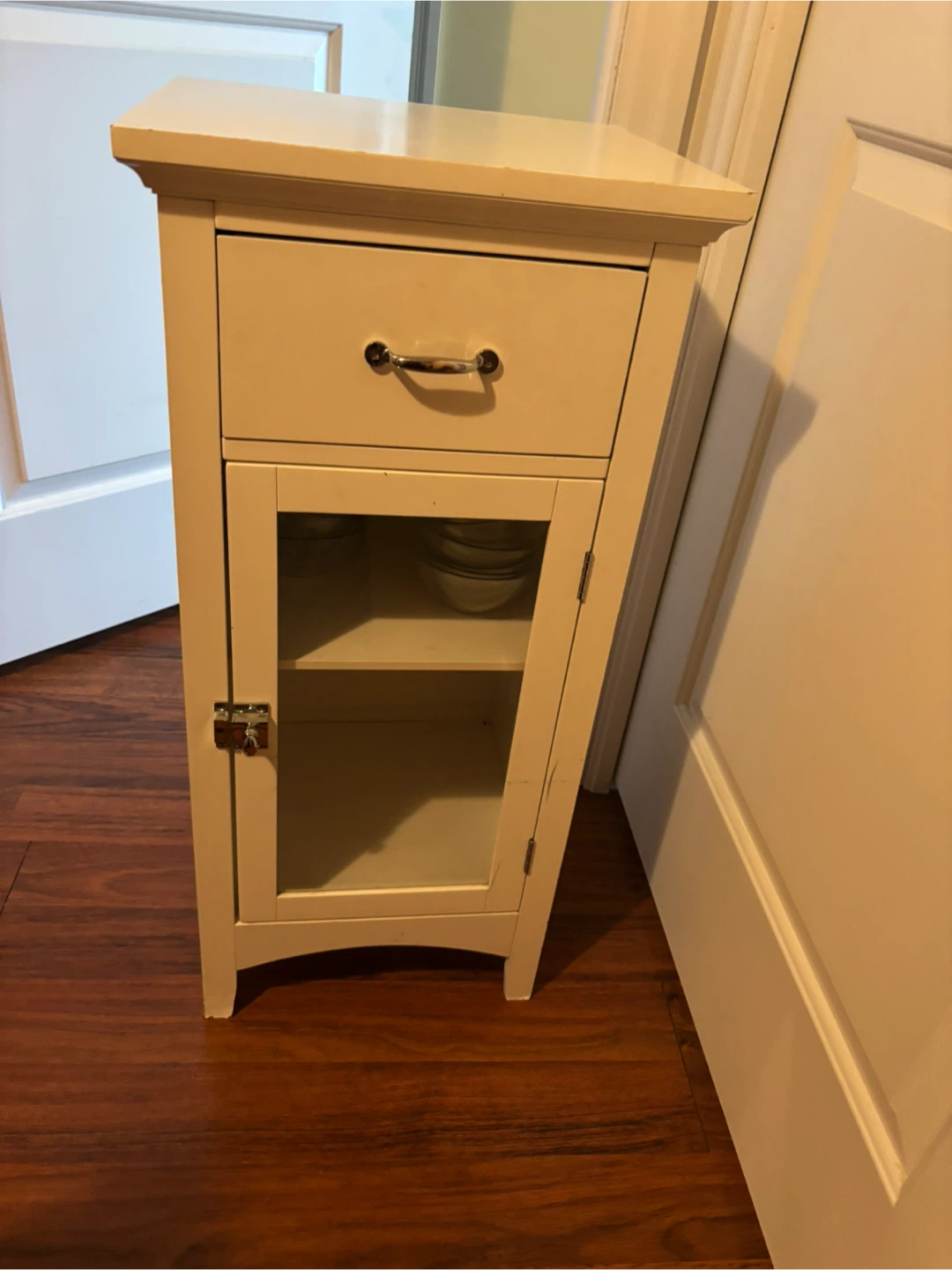 White small cabinet/nightstand with drawer and glass door - photo 5
