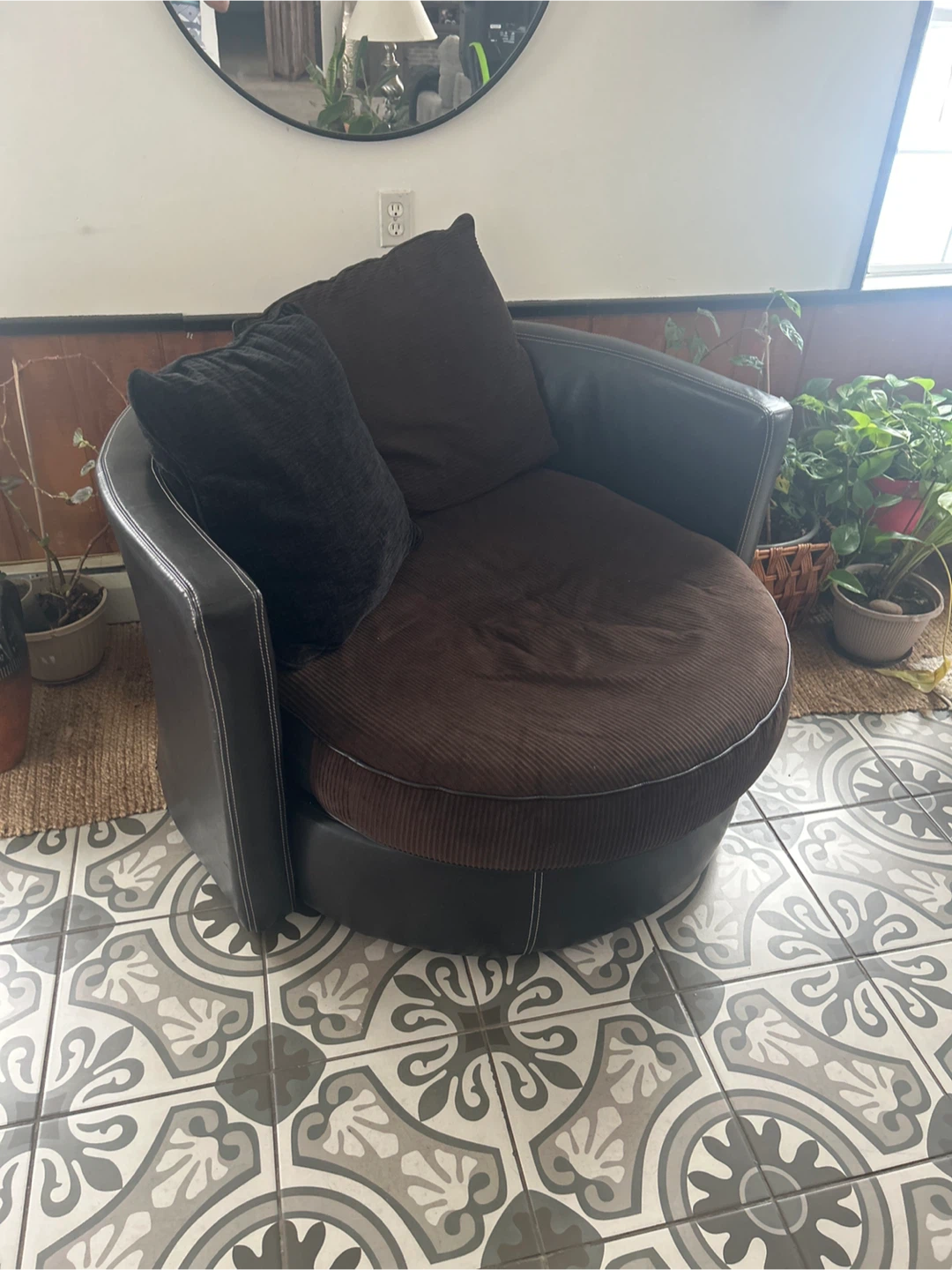 Brown Swivel Armchair with Cushions - photo 2